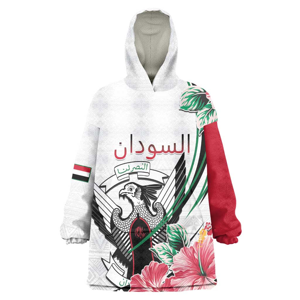 Personalized Sudan Wearable Blanket Hoodie Sudanese Secretary Bird With Hibiscus - African Pride
