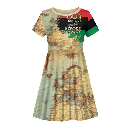 Pan-African Flag Day Kid Short Sleeve Dress African Map - Vintage Style - African Pride