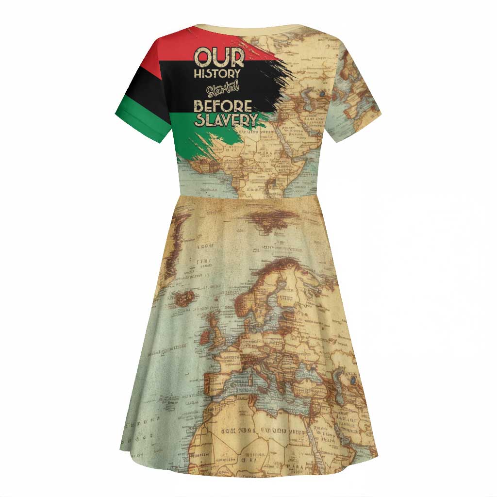 Pan-African Flag Day Kid Short Sleeve Dress African Map - Vintage Style - African Pride
