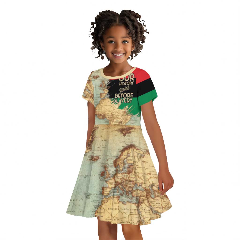 Pan-African Flag Day Kid Short Sleeve Dress African Map - Vintage Style - African Pride
