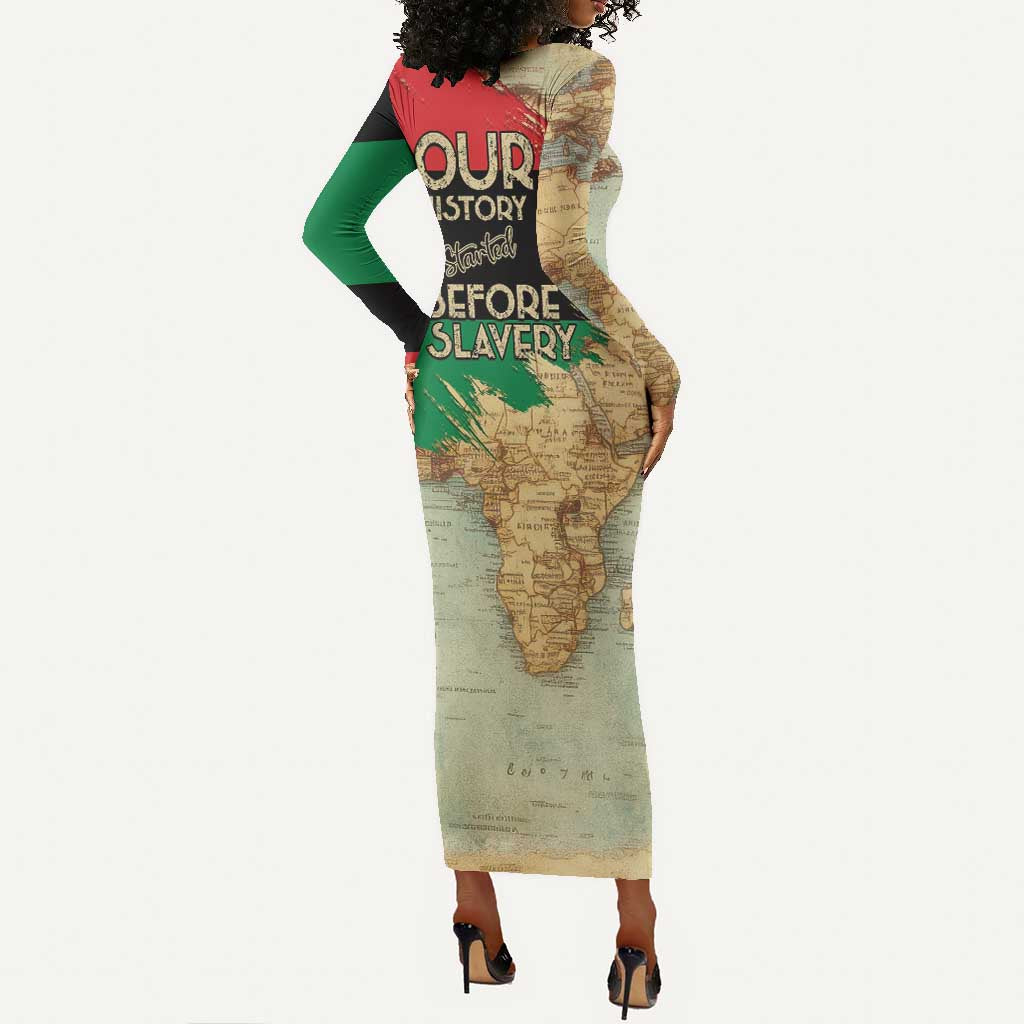 Pan-African Flag Day Long Sleeve Bodycon Dress African Map - Vintage Style - African Pride