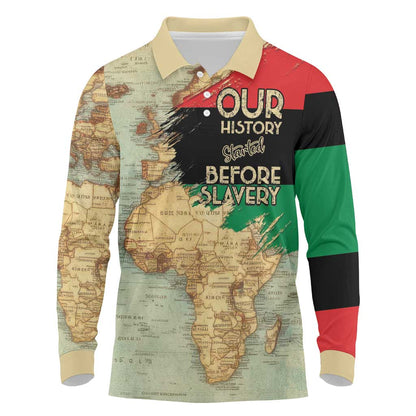Pan-African Flag Day Long Sleeve Polo Shirt African Map - Vintage Style - African Pride