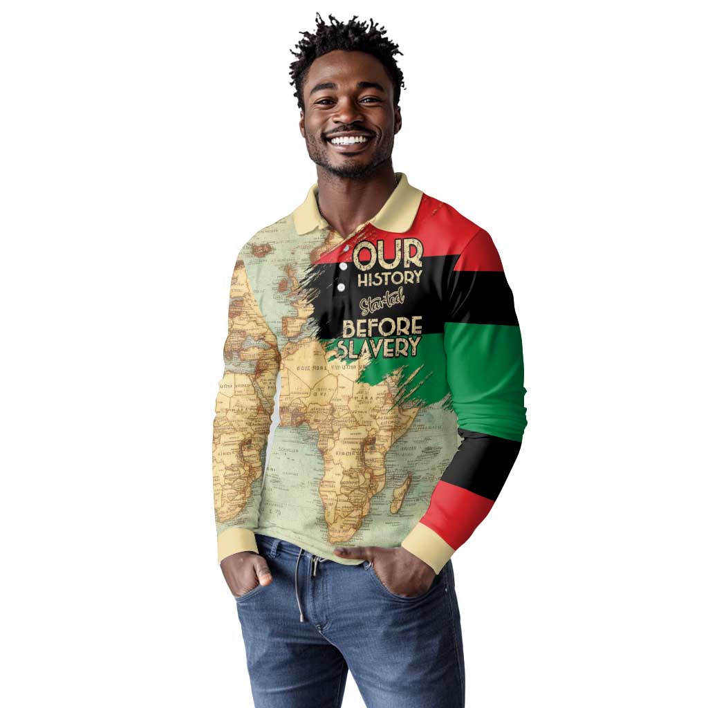 Pan-African Flag Day Long Sleeve Polo Shirt African Map - Vintage Style - African Pride