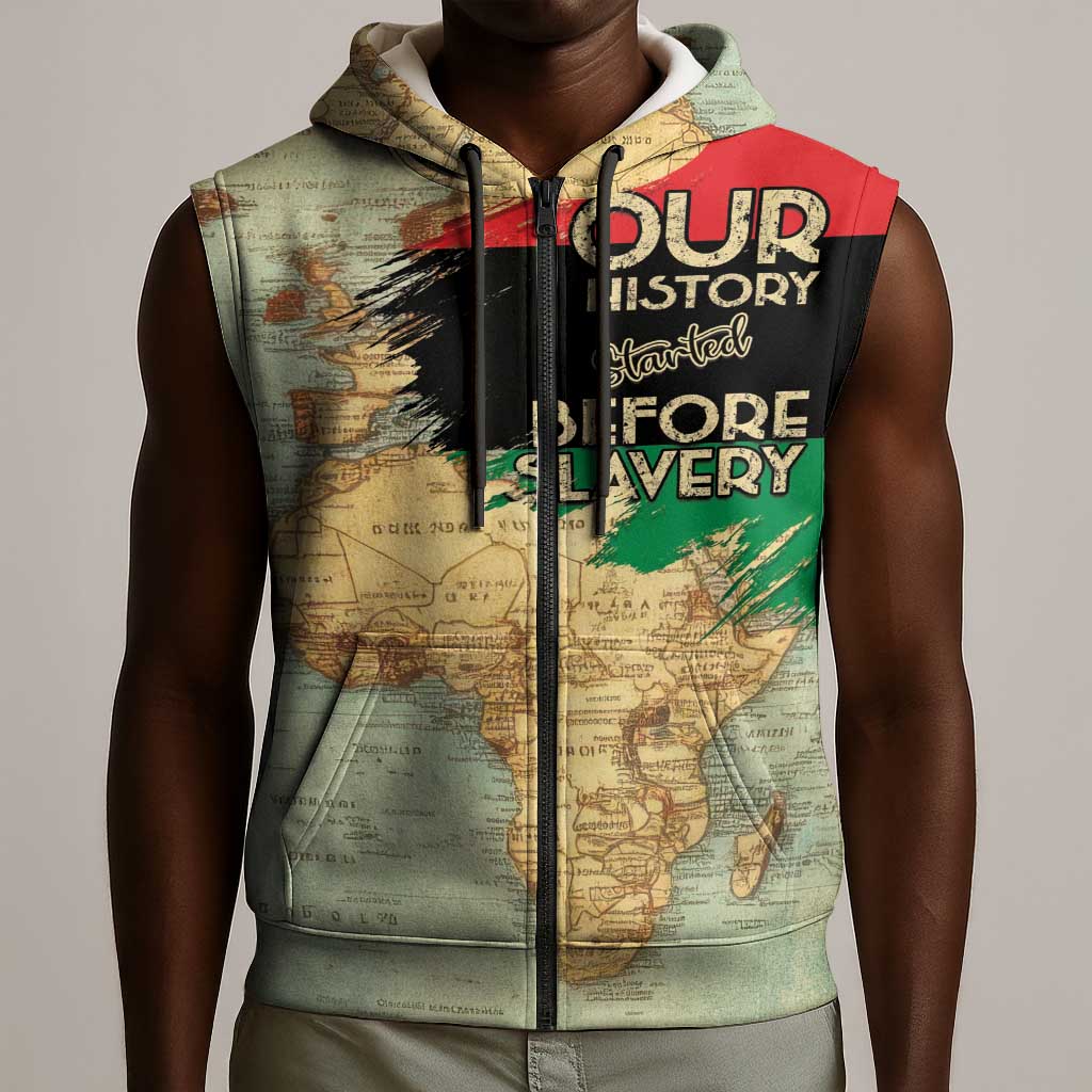 Pan-African Flag Day Sleeveless Zip Hoodie African Map - Vintage Style - African Pride
