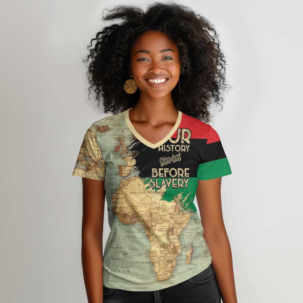 Pan-African Flag Day Women V-Neck T-Shirt African Map - Vintage Style - African Pride