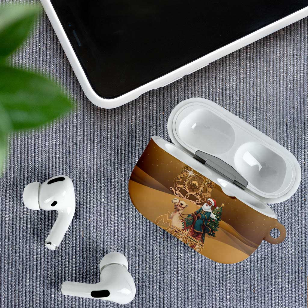 Morocco Christmas in Sahara AirPods Case Black Santa Riding Camel