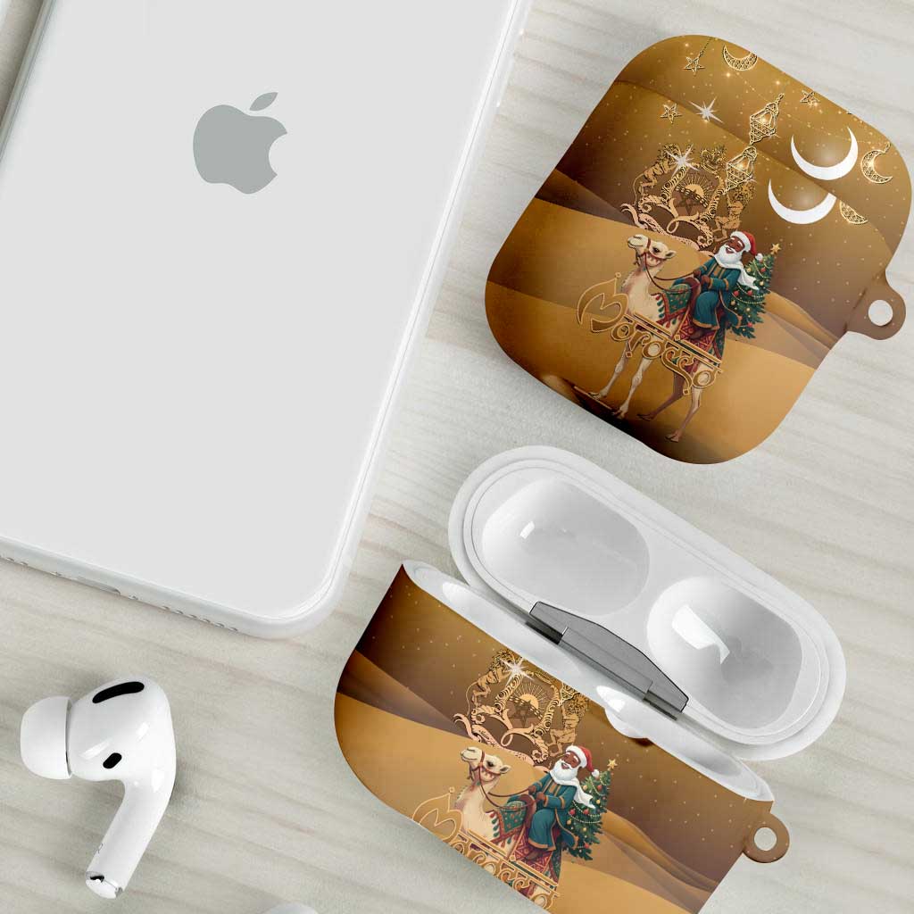 Morocco Christmas in Sahara AirPods Case Black Santa Riding Camel