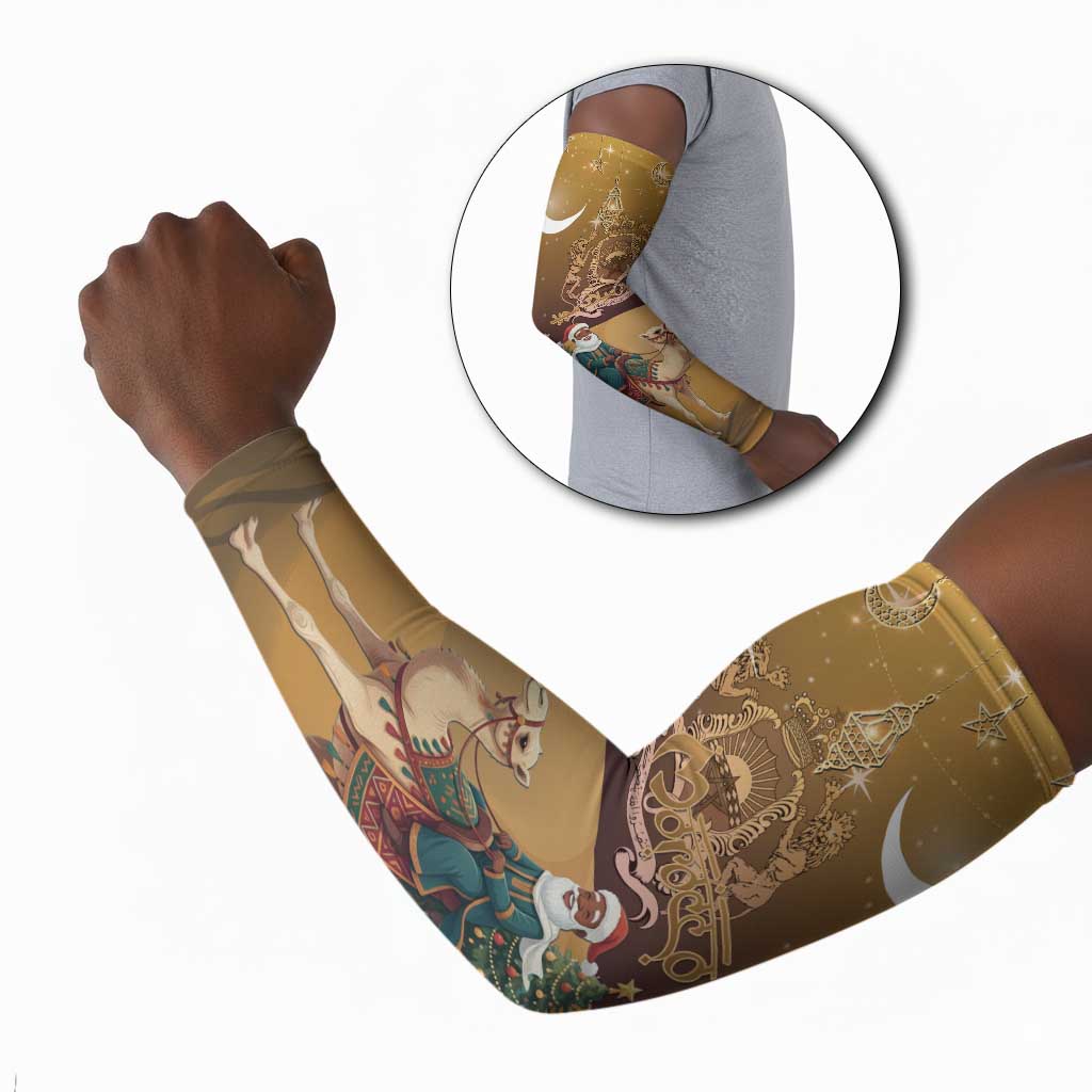Morocco Christmas in Sahara Arm Sleeves Black Santa Riding Camel