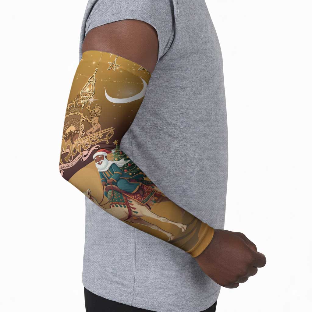 Morocco Christmas in Sahara Arm Sleeves Black Santa Riding Camel
