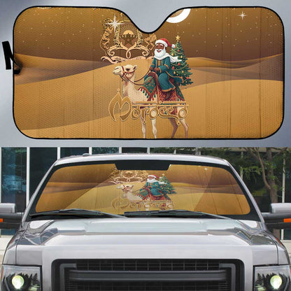 Morocco Christmas in Sahara Auto Sun Shade Black Santa Riding Camel