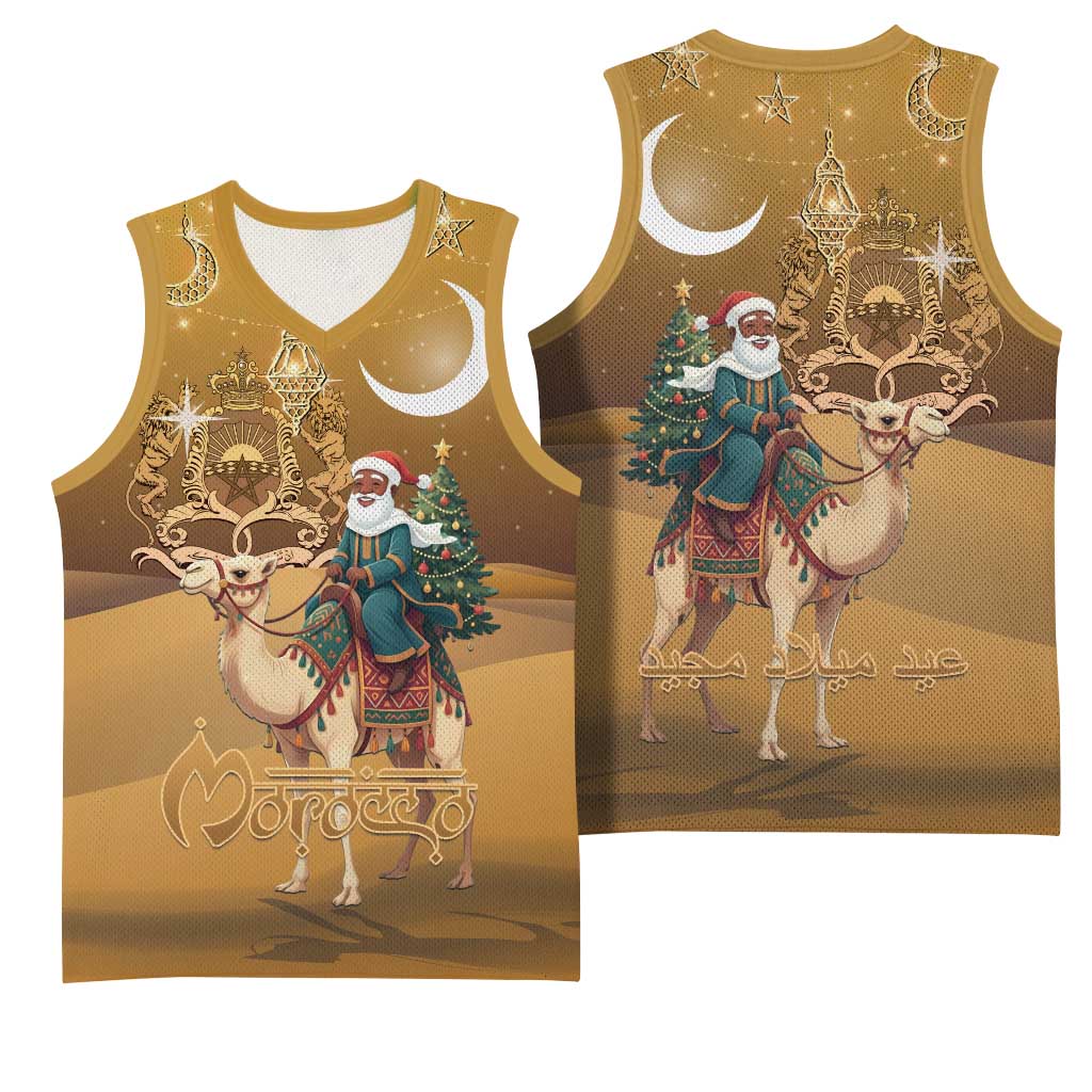 Afro Christmas in Sahara Morocco Basketball Jersey Black Santa Riding Camel LT15