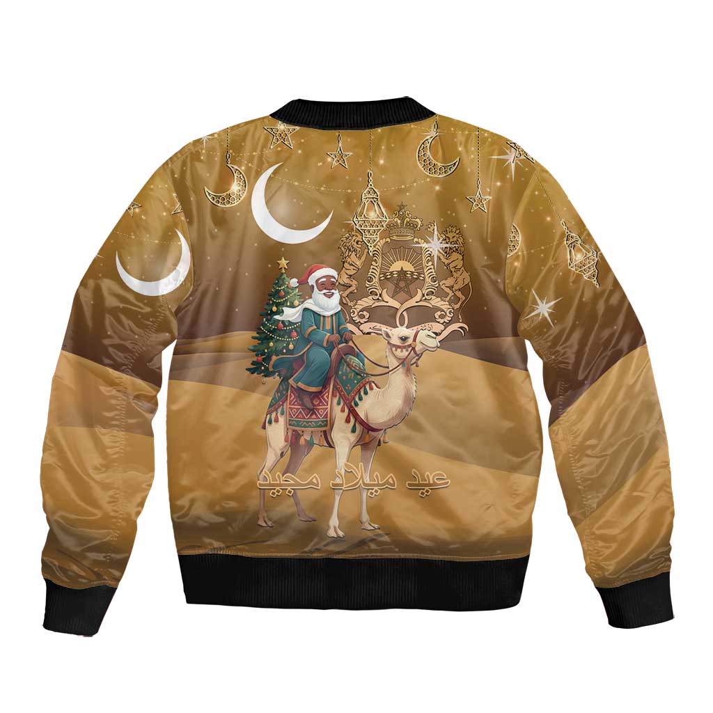 Afro Christmas in Sahara Morocco Bomber Jacket Black Santa Riding Camel - African Pride