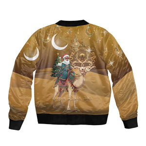 Afro Christmas in Sahara Morocco Bomber Jacket Black Santa Riding Camel - African Pride