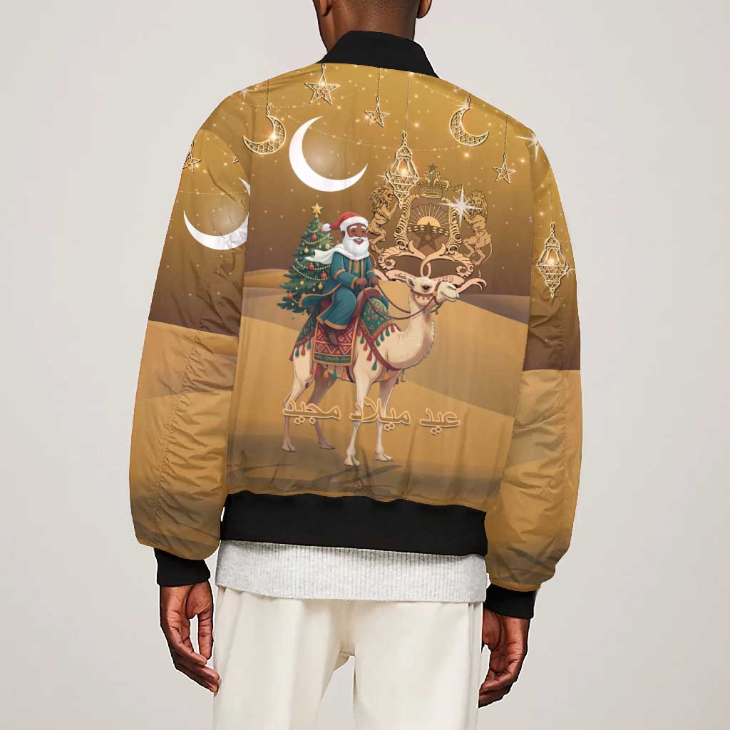 Afro Christmas in Sahara Morocco Bomber Jacket Black Santa Riding Camel - African Pride