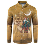 Morocco Christmas in Sahara Button Sweatshirt Black Santa Riding Camel