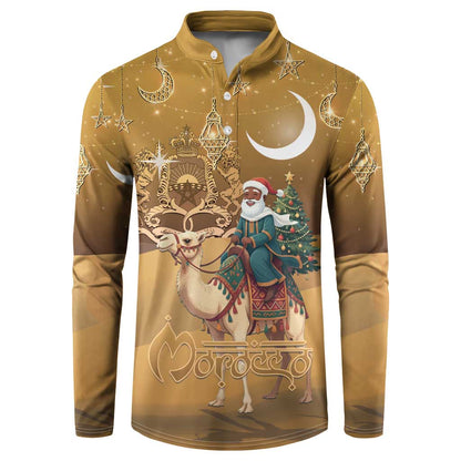 Morocco Christmas in Sahara Button Sweatshirt Black Santa Riding Camel