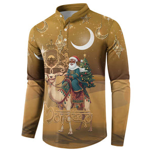 Morocco Christmas in Sahara Button Sweatshirt Black Santa Riding Camel