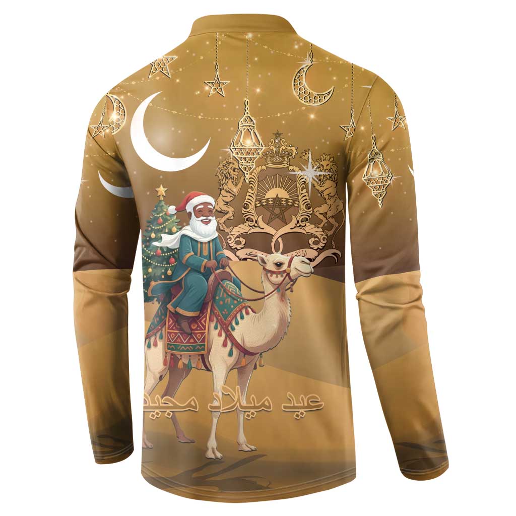Morocco Christmas in Sahara Button Sweatshirt Black Santa Riding Camel