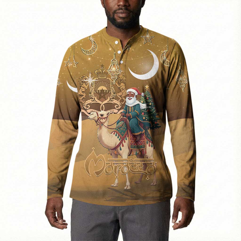 Morocco Christmas in Sahara Button Sweatshirt Black Santa Riding Camel