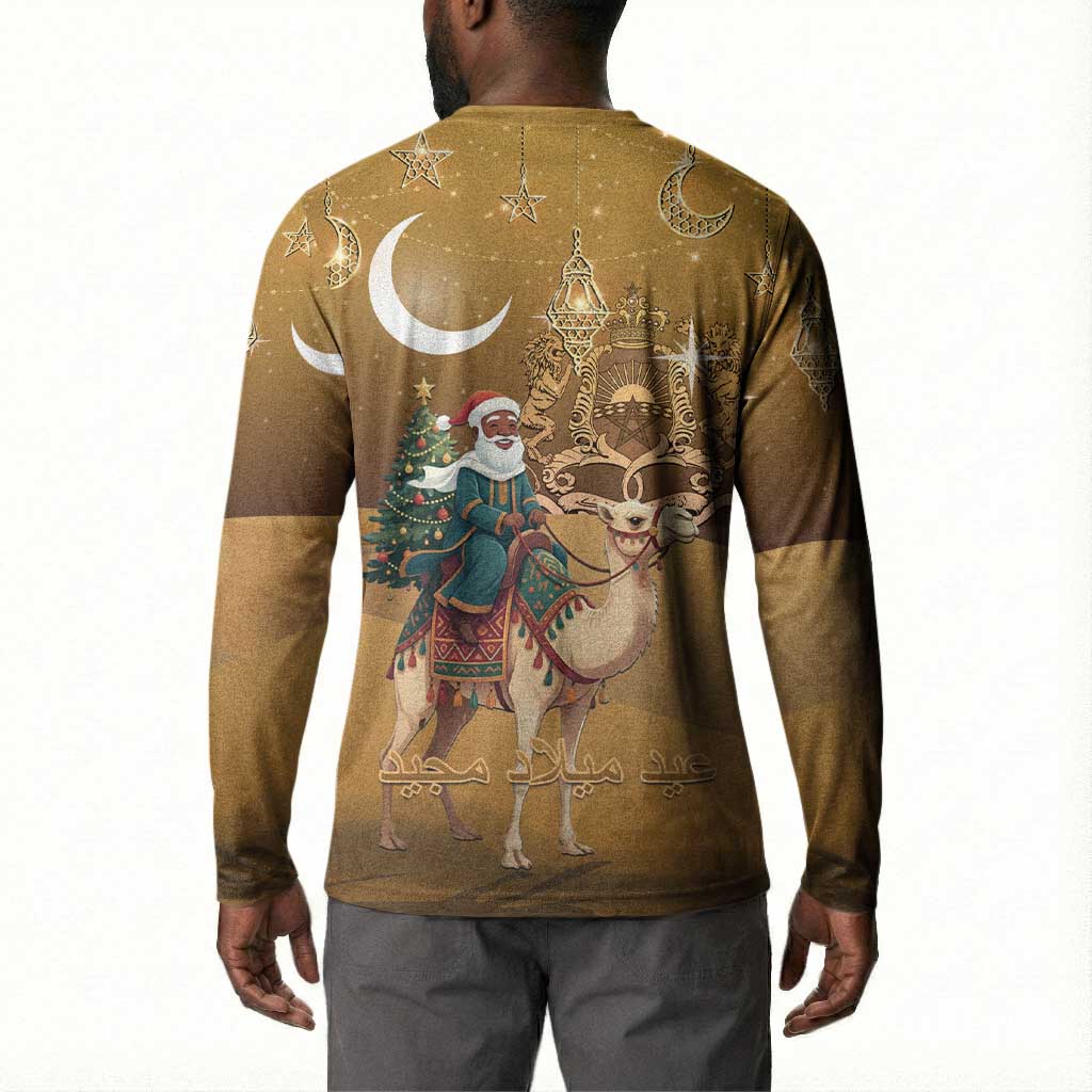 Morocco Christmas in Sahara Button Sweatshirt Black Santa Riding Camel