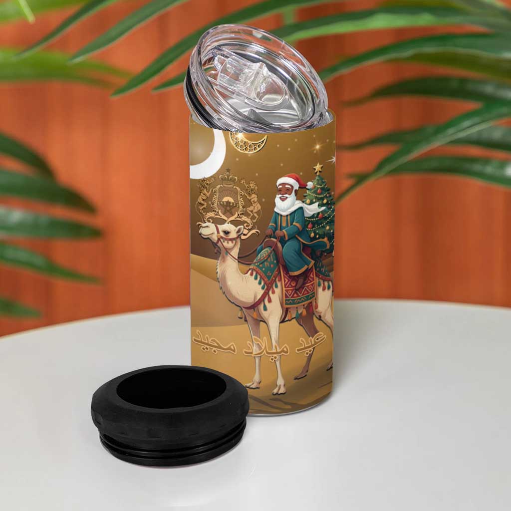 Afro Christmas in Sahara Morocco 4 in 1 Can Cooler Tumbler Black Santa Riding Camel - African Pride