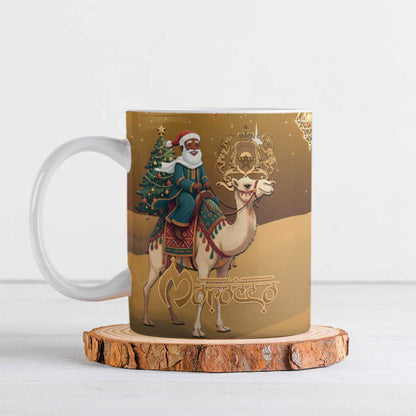 Morocco Christmas in Sahara Ceramic Mug Black Santa Riding Camel