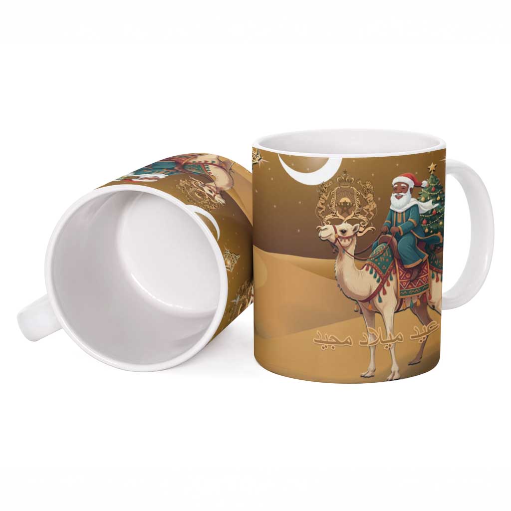 Morocco Christmas in Sahara Ceramic Mug Black Santa Riding Camel