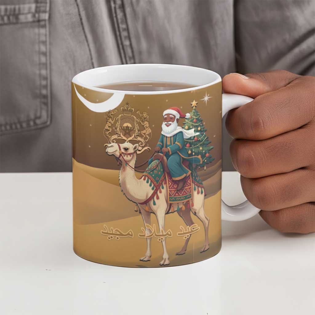 Morocco Christmas in Sahara Ceramic Mug Black Santa Riding Camel