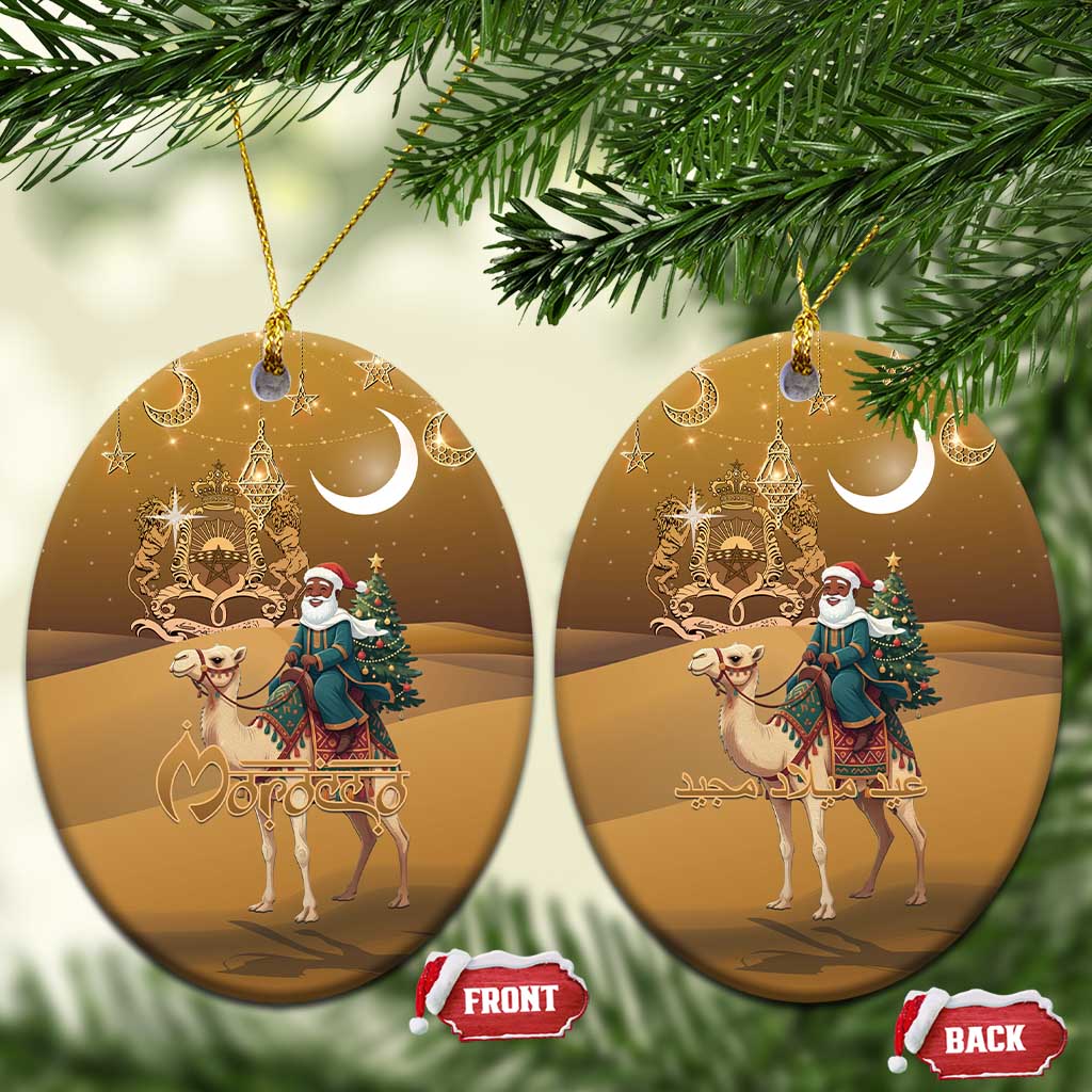 Afro Christmas in Sahara Morocco Ceramic Ornament Black Santa Riding Camel - African Pride