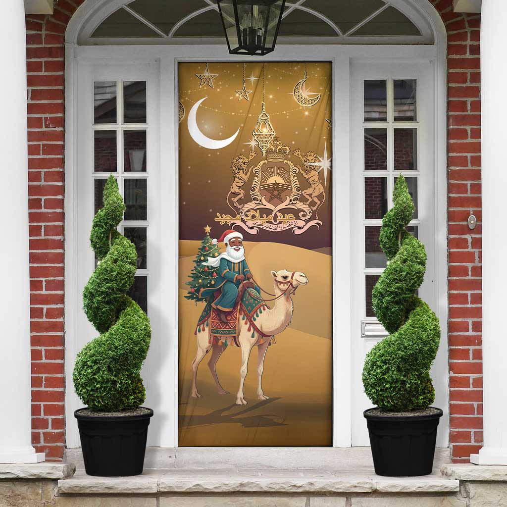 Morocco Christmas in Sahara Door Cover Black Santa Riding Camel