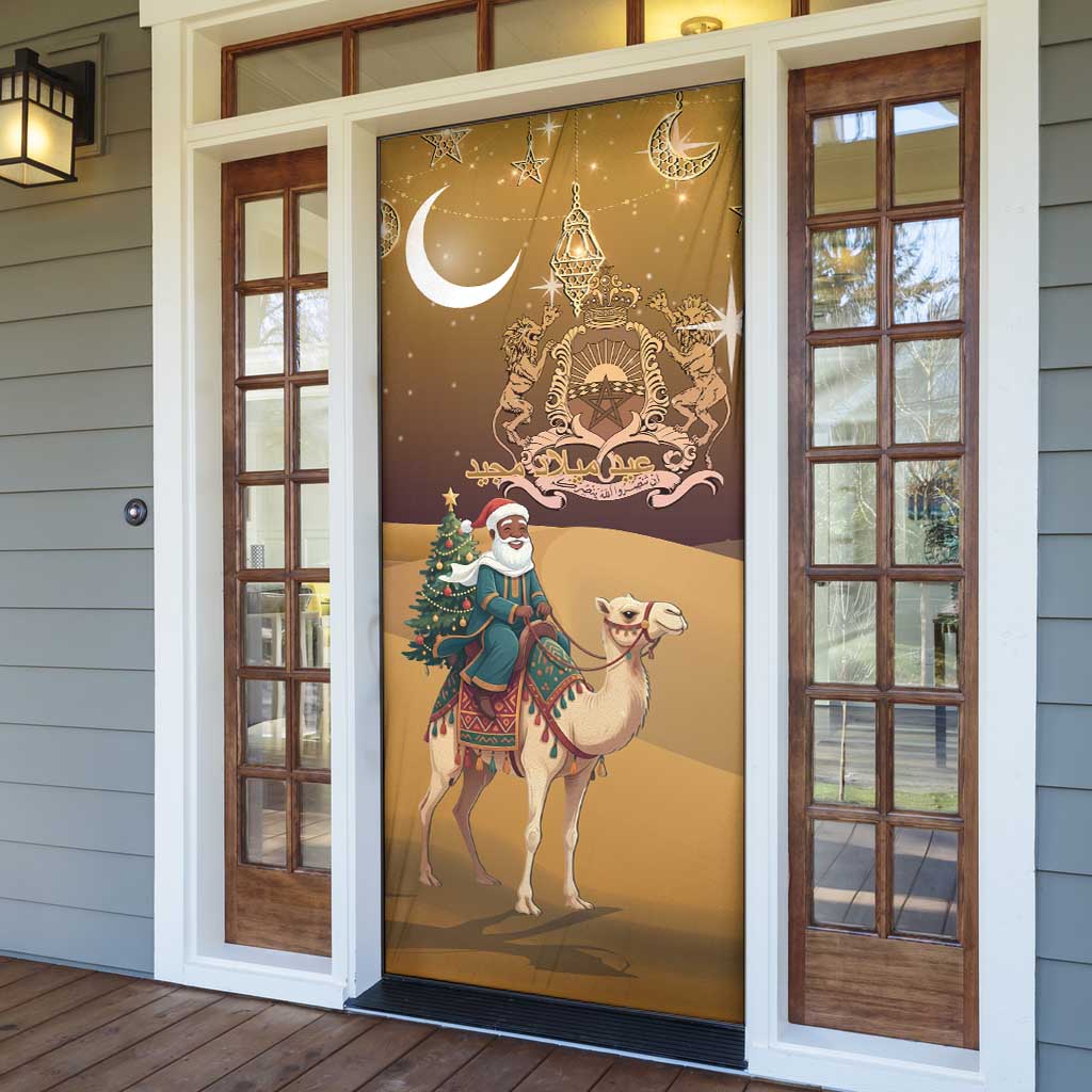 Morocco Christmas in Sahara Door Cover Black Santa Riding Camel