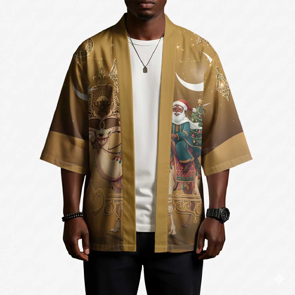 Morocco Christmas in Sahara Kimono Black Santa Riding Camel