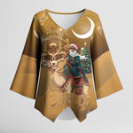 Morocco Christmas in Sahara Kimono Sleeve Blouse Black Santa Riding Camel