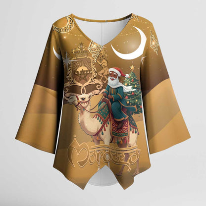Morocco Christmas in Sahara Kimono Sleeve Blouse Black Santa Riding Camel