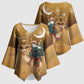 Morocco Christmas in Sahara Kimono Sleeve Blouse Black Santa Riding Camel