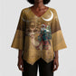 Morocco Christmas in Sahara Kimono Sleeve Blouse Black Santa Riding Camel