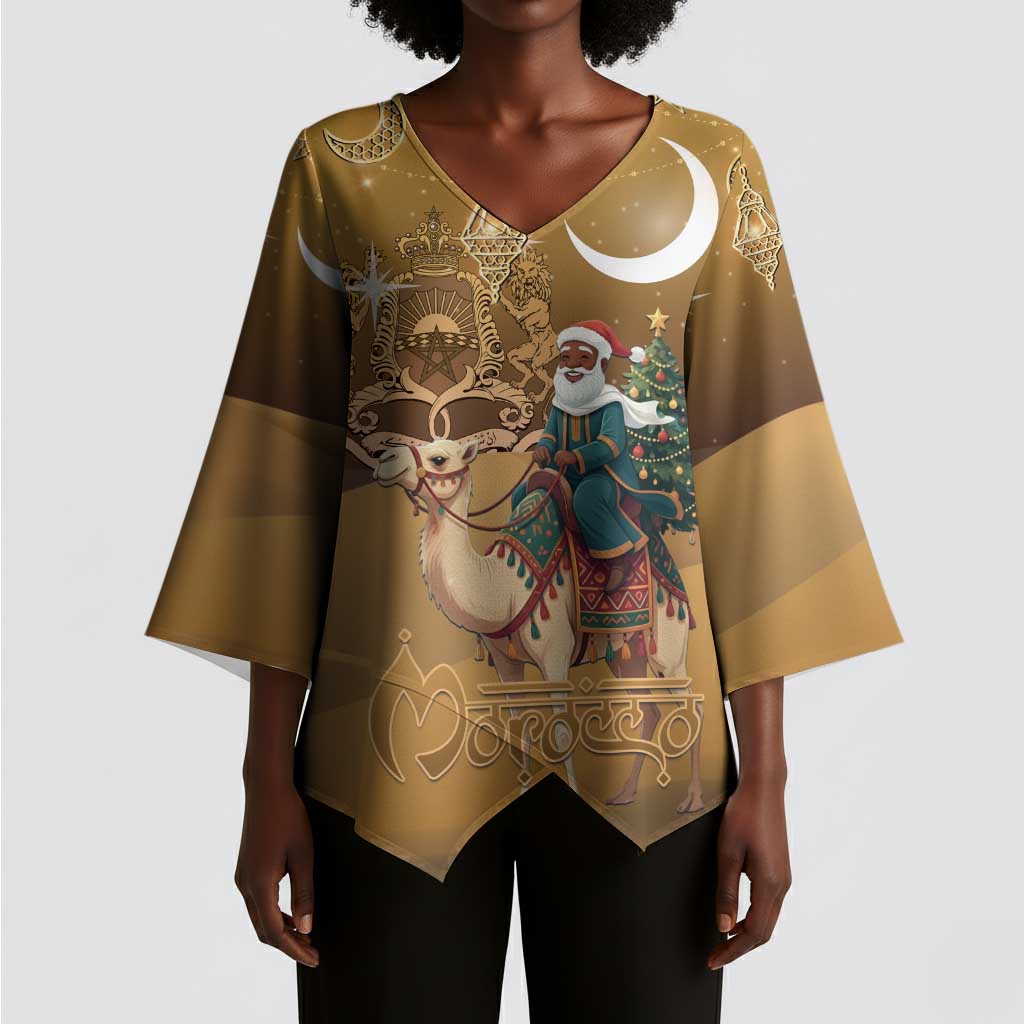Morocco Christmas in Sahara Kimono Sleeve Blouse Black Santa Riding Camel