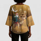 Morocco Christmas in Sahara Kimono Sleeve Blouse Black Santa Riding Camel