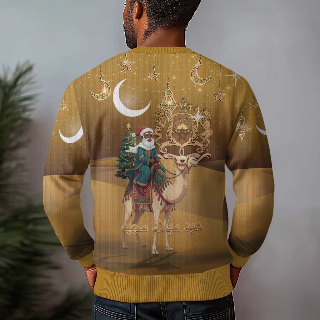 Afro Christmas in Sahara Morocco Ugly Christmas Sweater Black Santa Riding Camel - African Pride