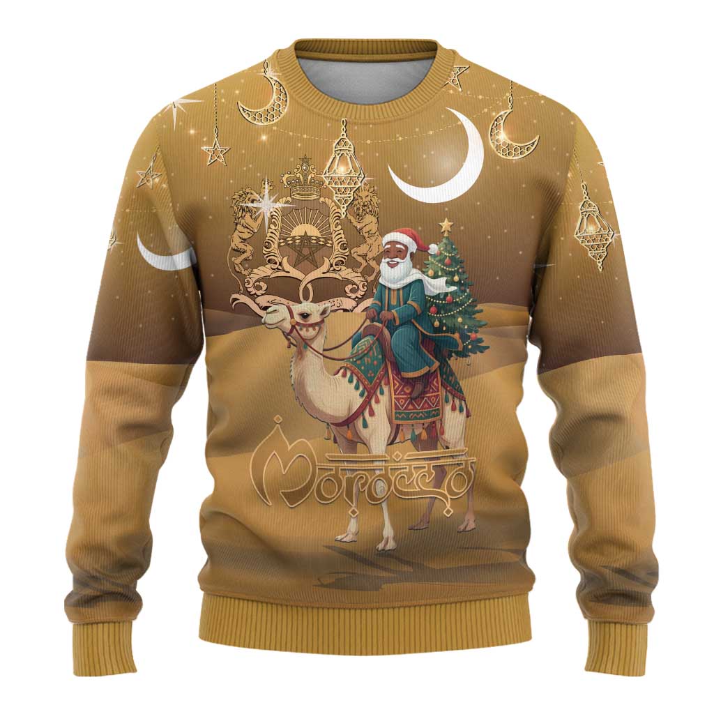 Afro Christmas in Sahara Morocco Ugly Christmas Sweater Black Santa Riding Camel - African Pride