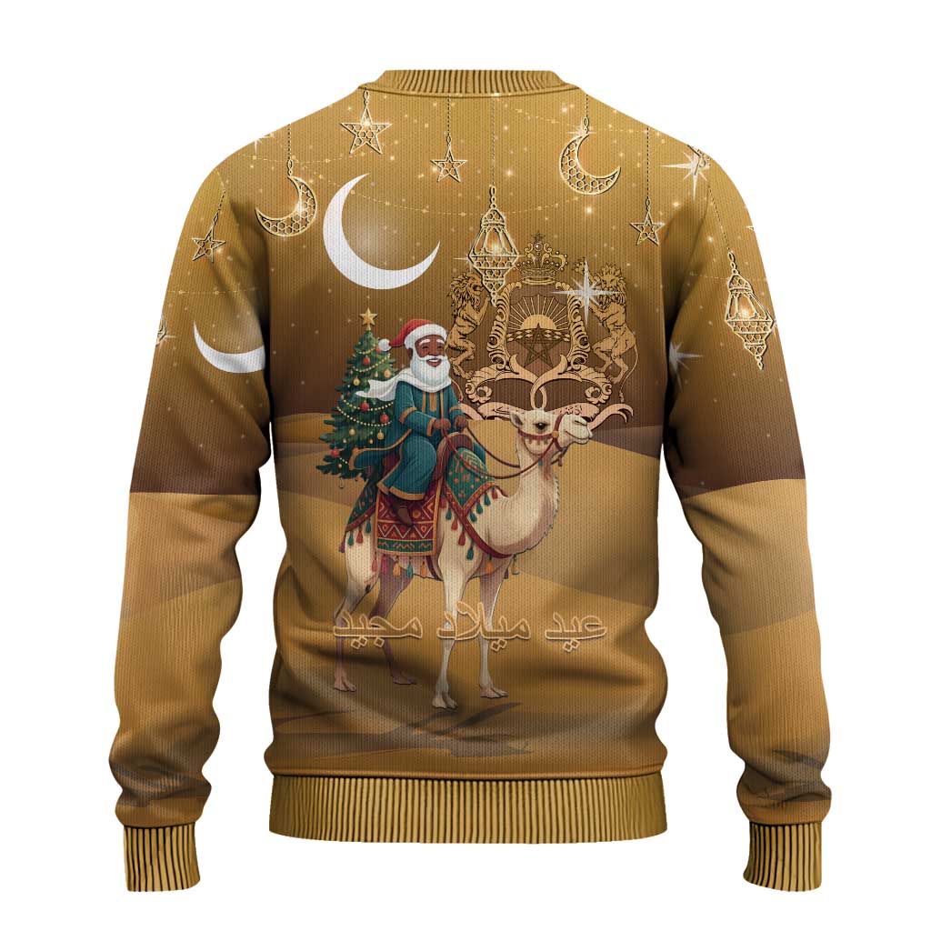 Afro Christmas in Sahara Morocco Ugly Christmas Sweater Black Santa Riding Camel - African Pride
