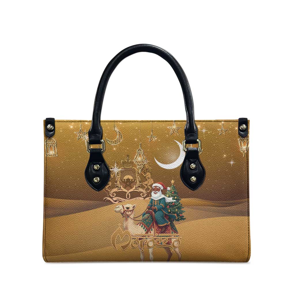 Morocco Christmas in Sahara Leather Bag Black Santa Riding Camel