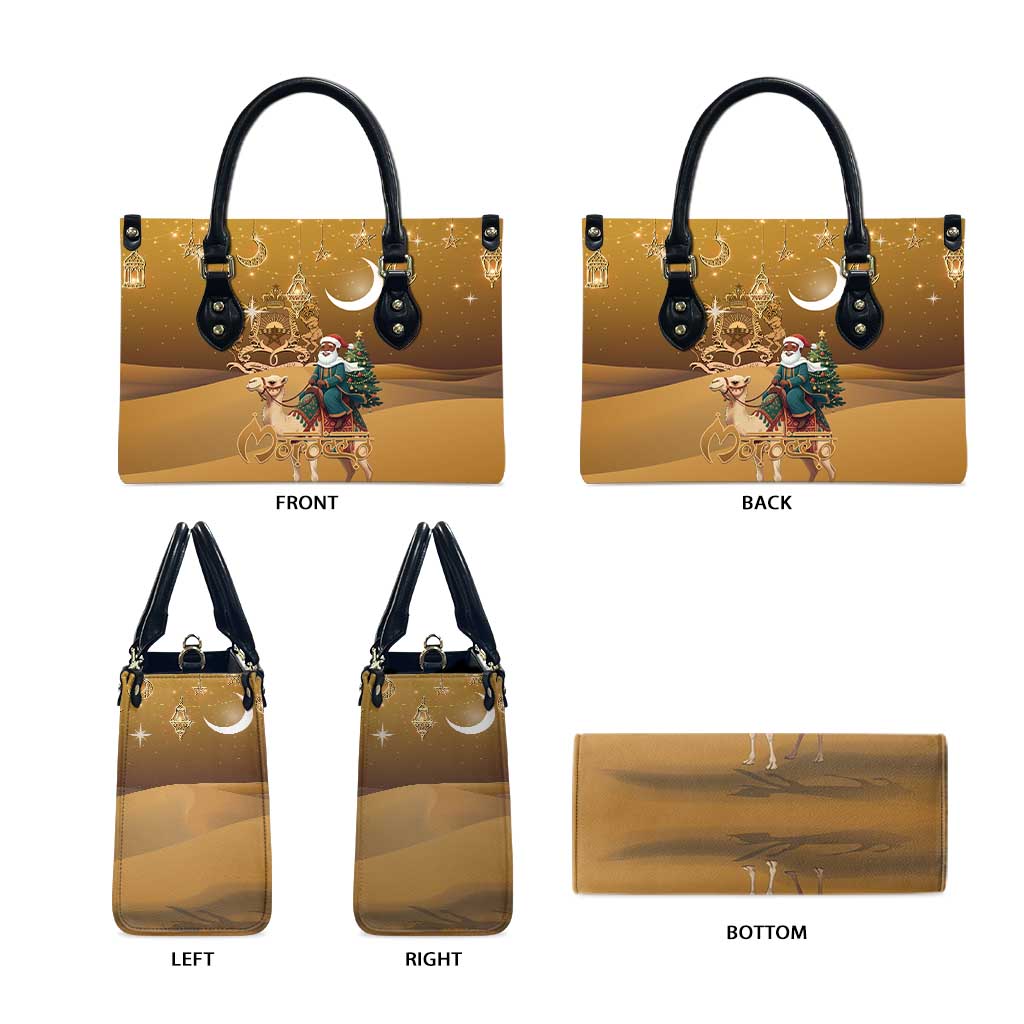 Morocco Christmas in Sahara Leather Bag Black Santa Riding Camel