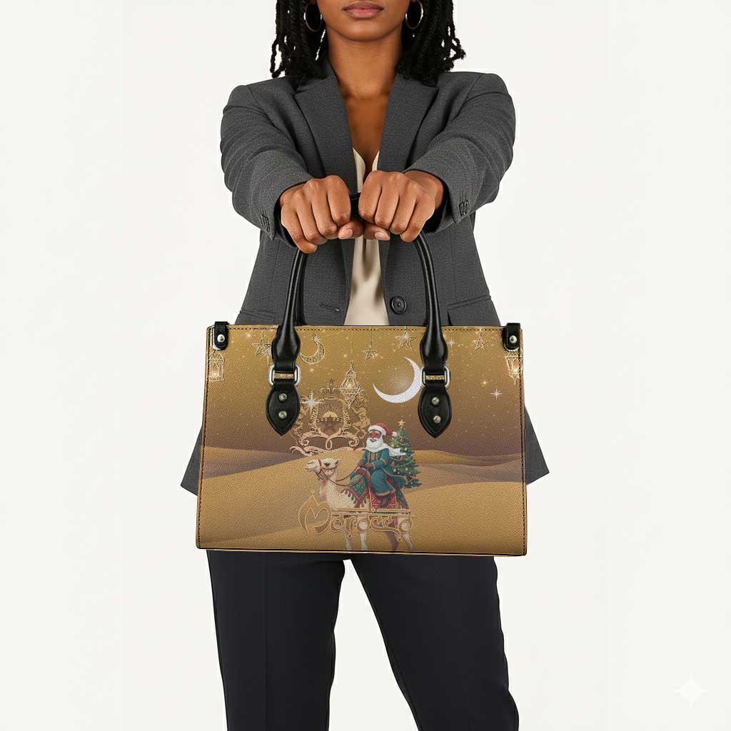 Morocco Christmas in Sahara Leather Bag Black Santa Riding Camel