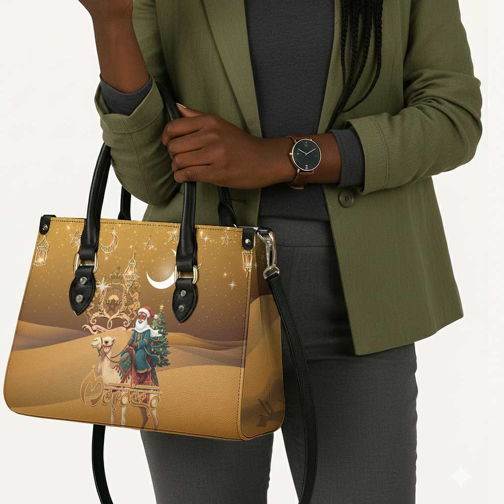 Morocco Christmas in Sahara Leather Bag Black Santa Riding Camel