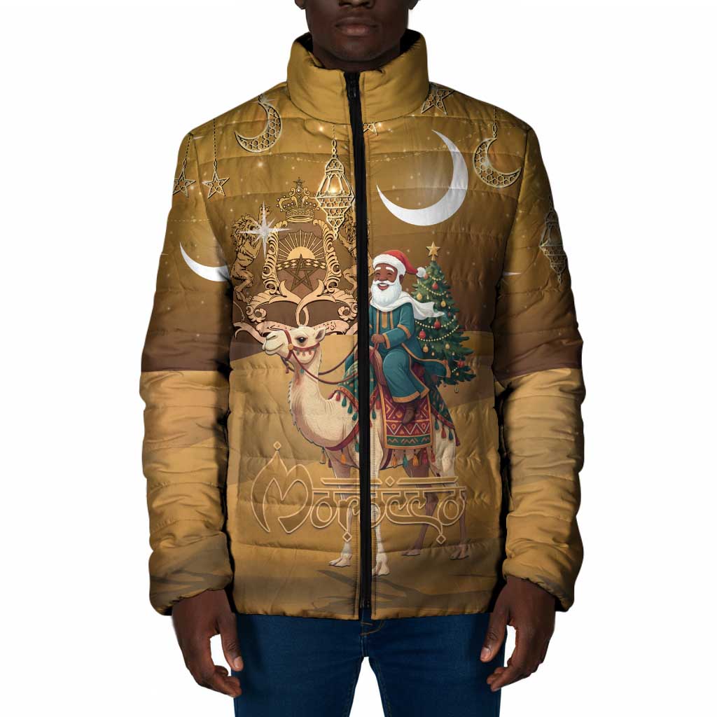Morocco Christmas in Sahara Padded Jacket Black Santa Riding Camel
