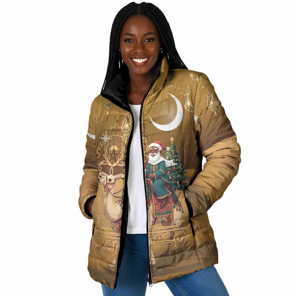 Morocco Christmas in Sahara Padded Jacket Black Santa Riding Camel
