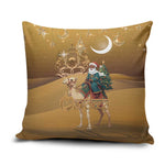 Morocco Christmas in Sahara Pillow Cover Black Santa Riding Camel