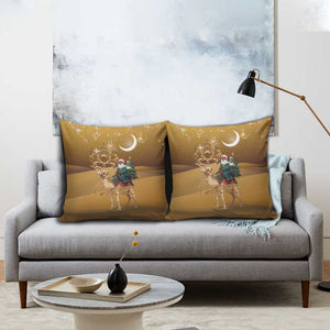 Morocco Christmas in Sahara Pillow Cover Black Santa Riding Camel