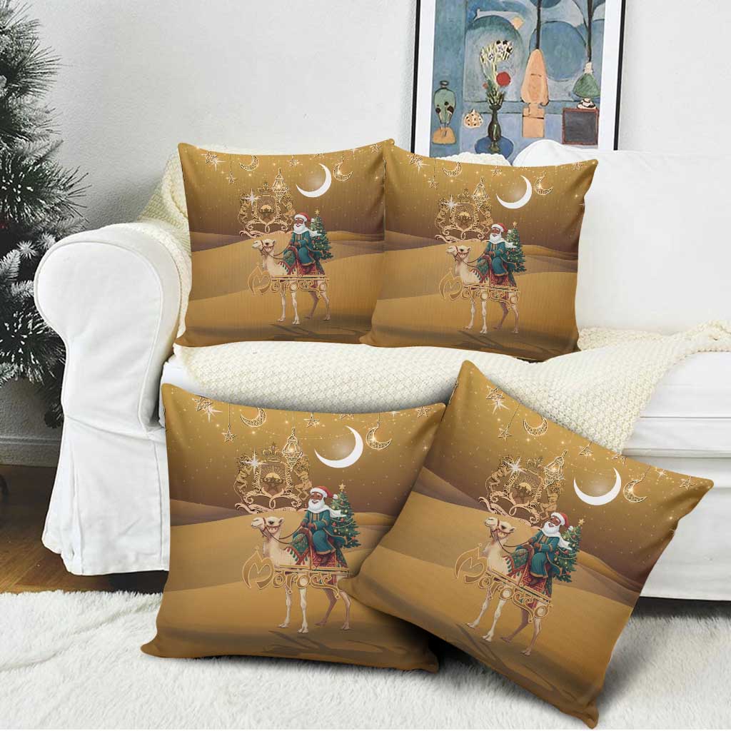 Morocco Christmas in Sahara Pillow Cover Black Santa Riding Camel